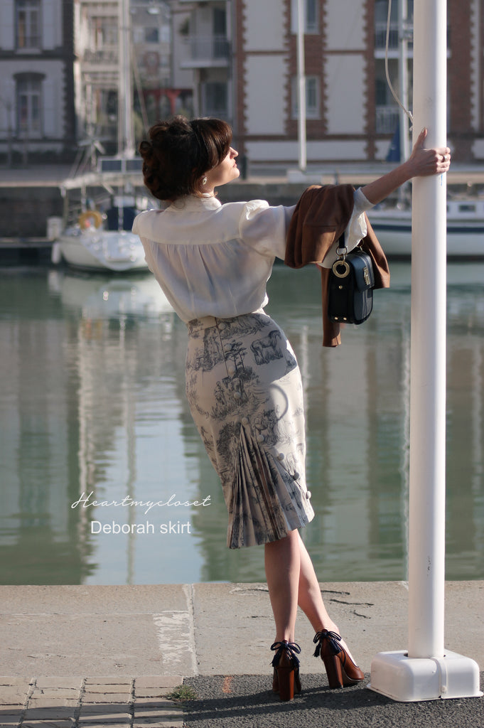 Deborah skirt toile de jouy - pencil skirt with pleats - heartmycloset