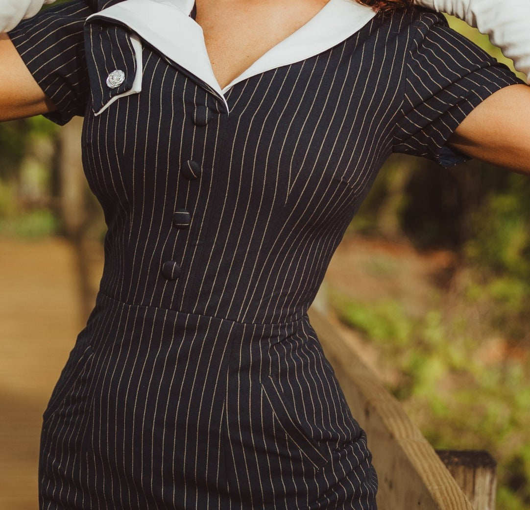 pinstripe DEVON - retro vintage dress pencil - heartmycloset