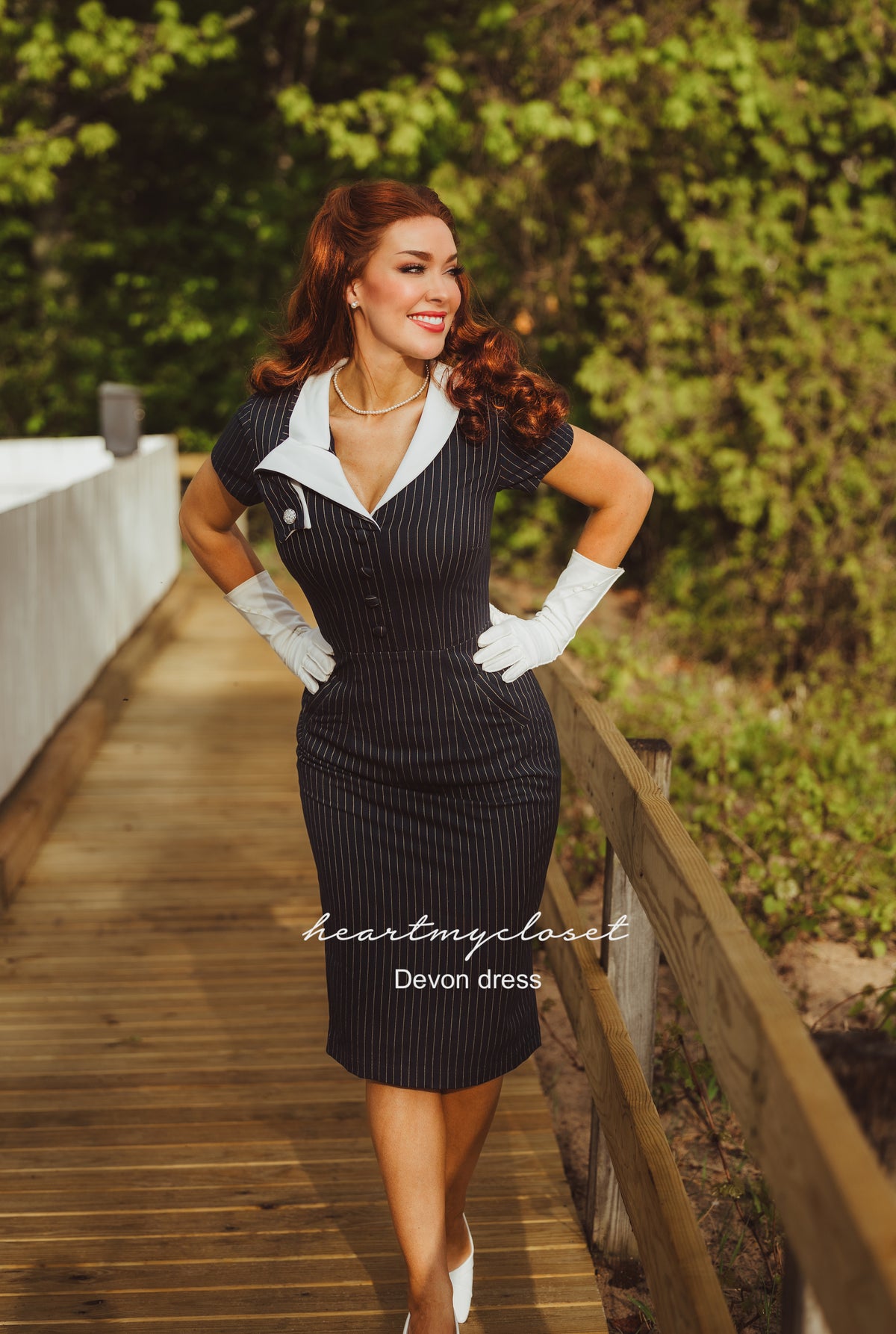 pinstripe DEVON - retro vintage dress pencil - heartmycloset