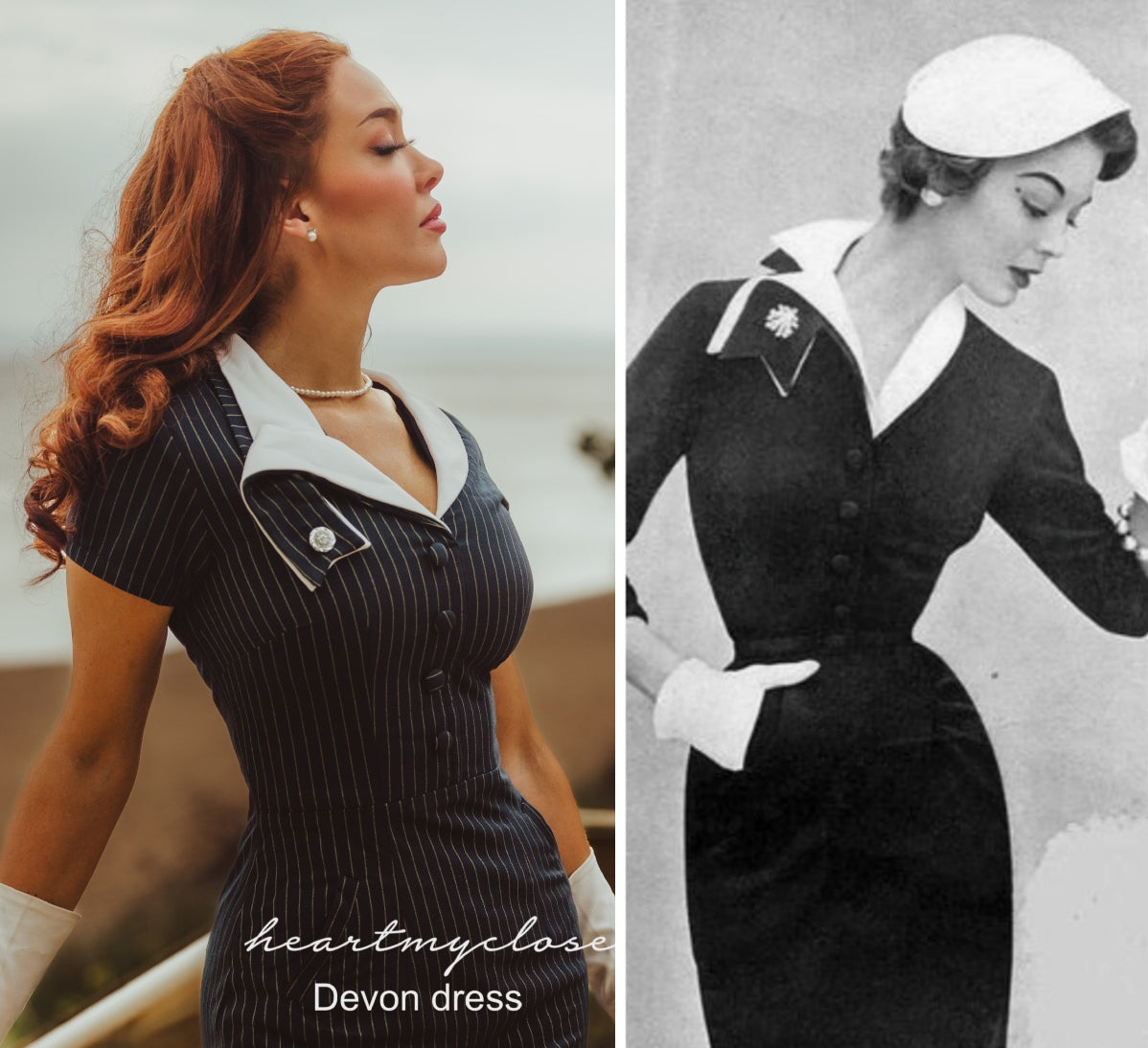 pinstripe DEVON - retro vintage dress pencil - heartmycloset