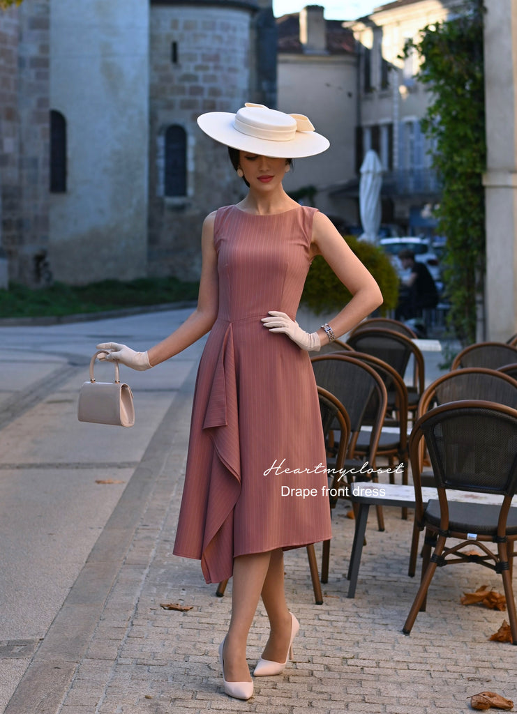pinstripe mauve - draped front dress