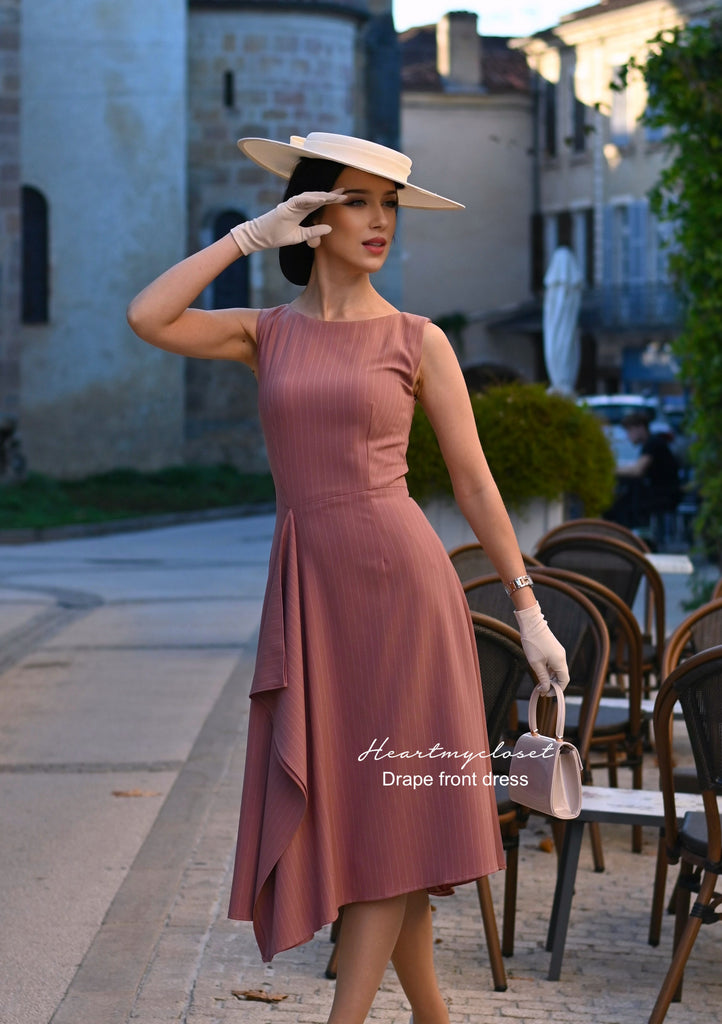pinstripe mauve - draped front dress