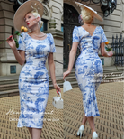 Toile De Jouy Deborah - pleated back pencil dress - heartmycloset