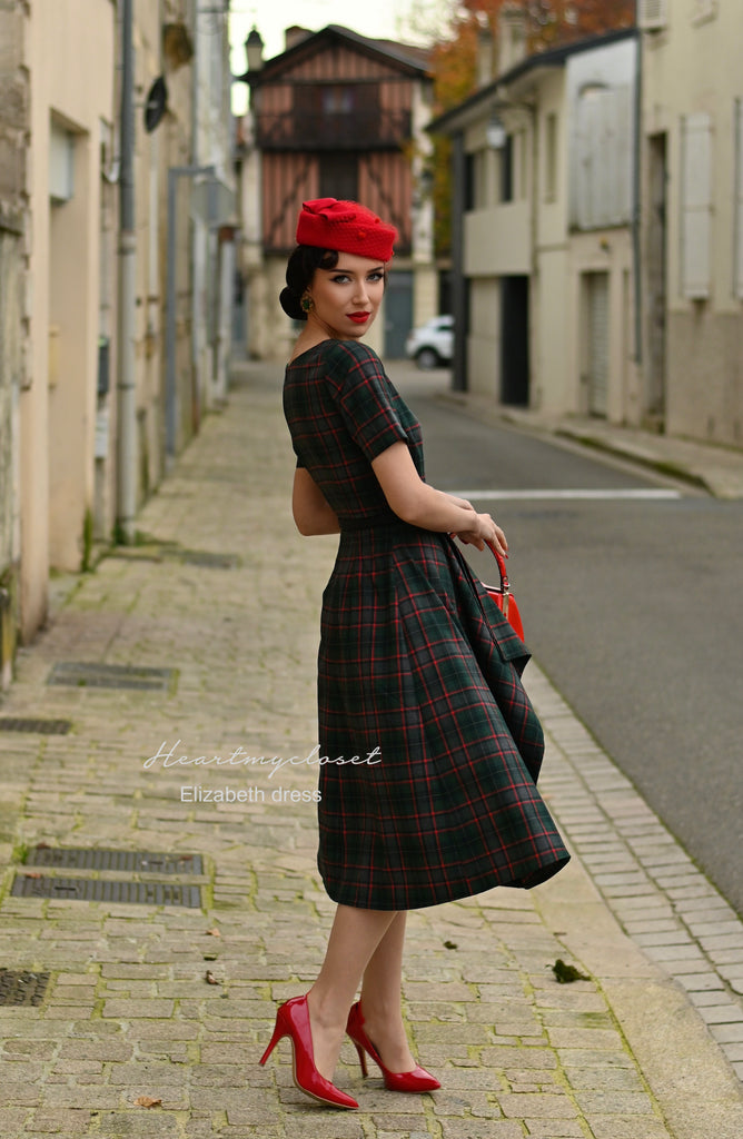 Elizabeth - wool blend plaid draped dress - heartmycloset