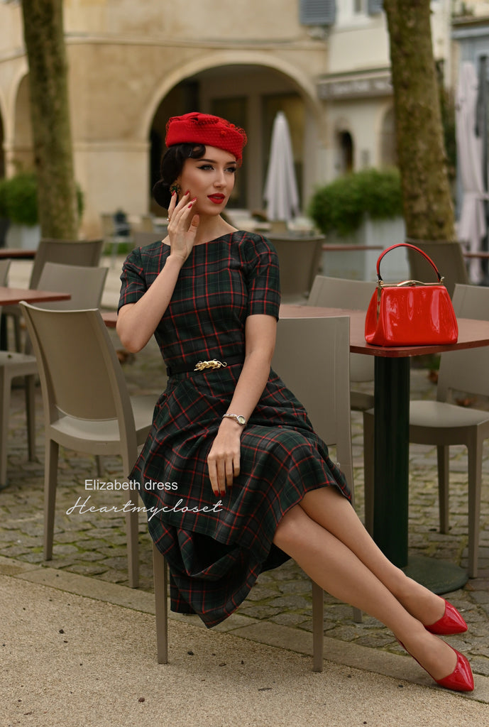 Elizabeth - wool blend plaid draped dress