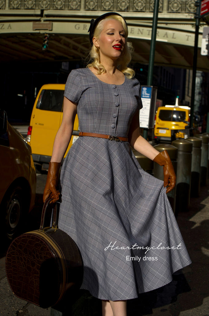 Emily dress and belt- 40s 50s swing dress with leather belt