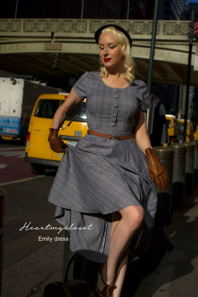 Emily dress and belt- 40s 50s swing dress with leather belt