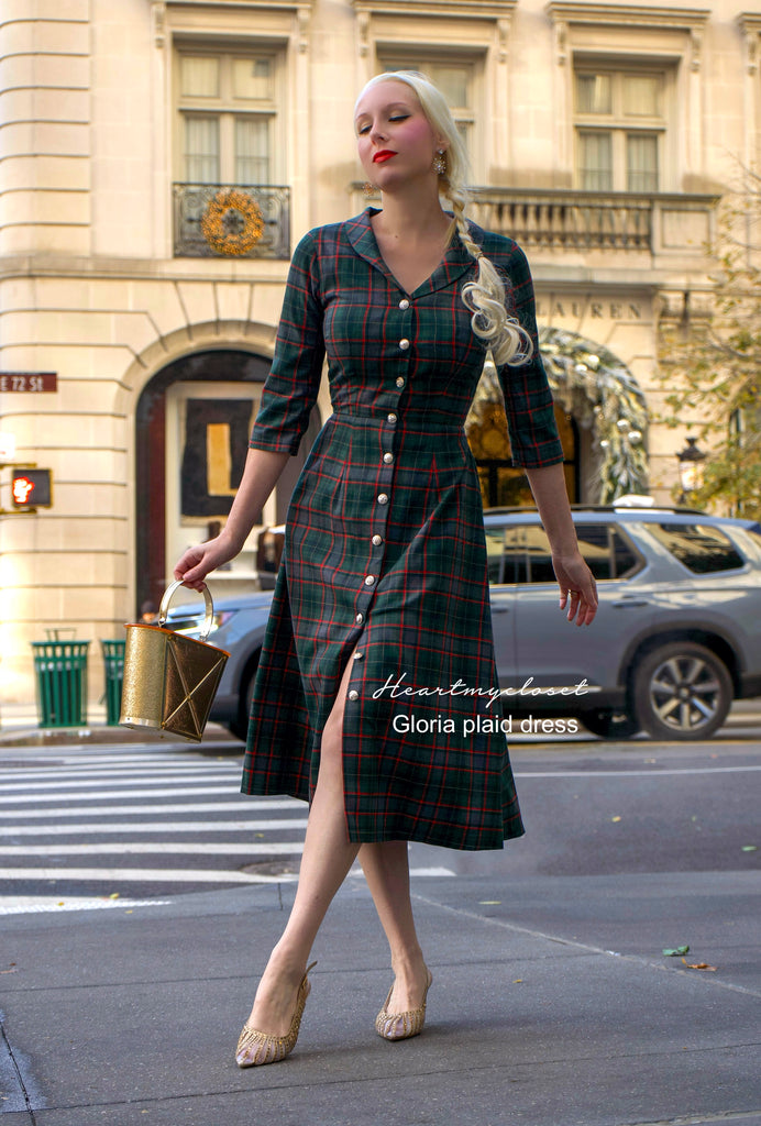 Gloria - wool blend plaid Aline dress - heartmycloset