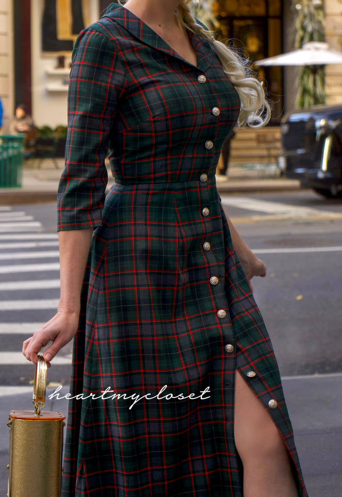 Gloria - wool blend plaid Aline dress - heartmycloset