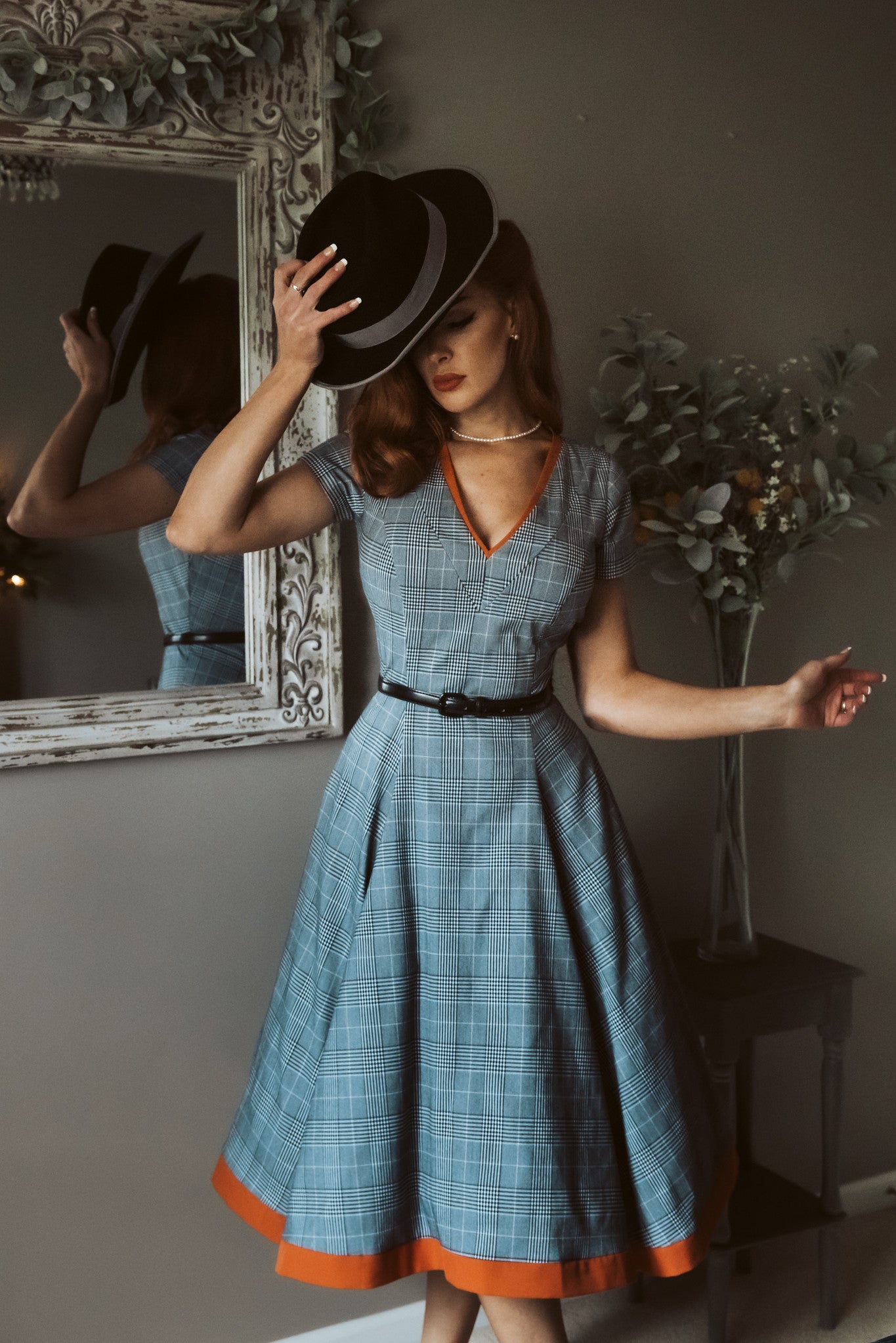 Checkered Green 1950s Dress with Bow