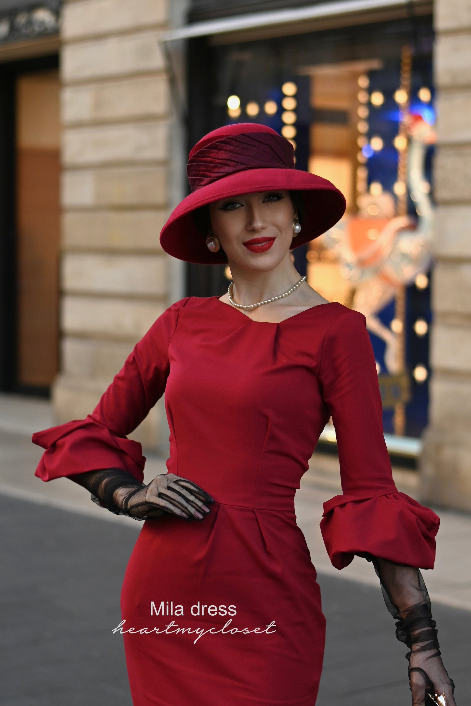 Mila - Pencil Dress with Pleated Puff Sleeves