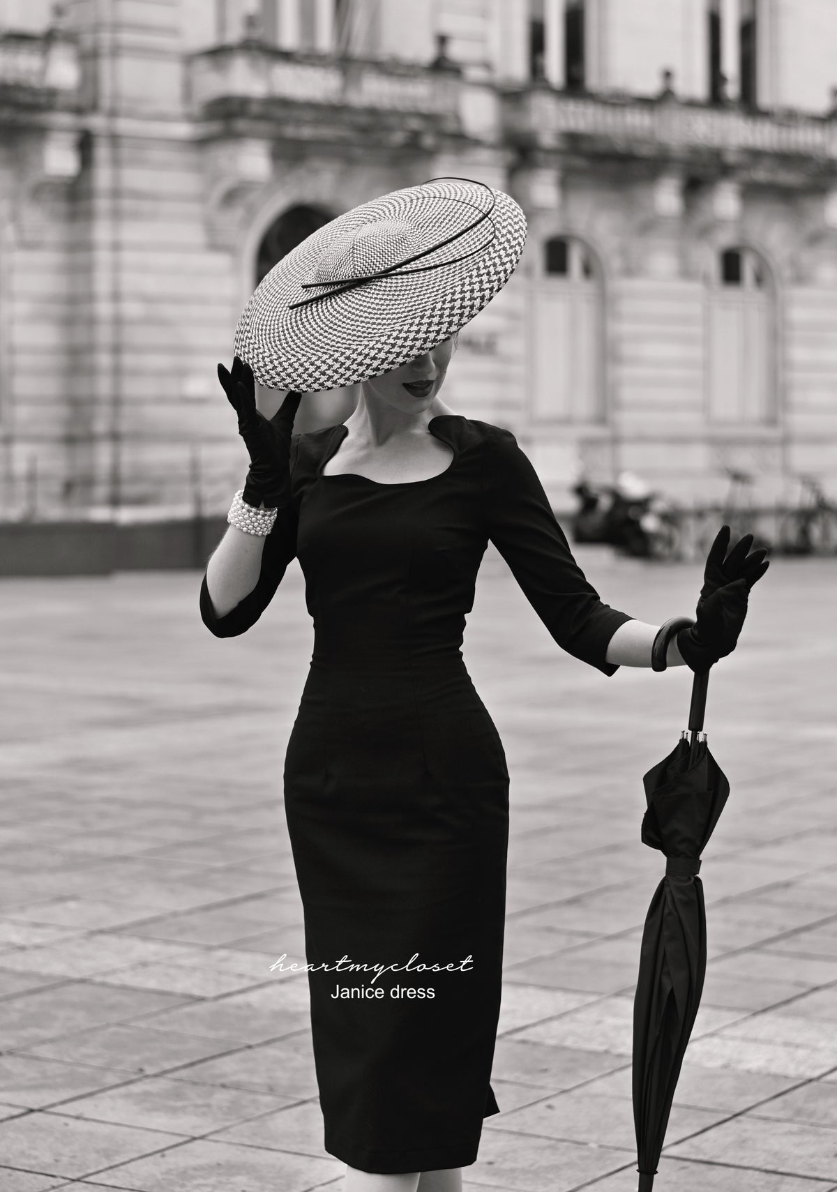 Janice - old hollywood pencil dress curve neckline - heartmycloset