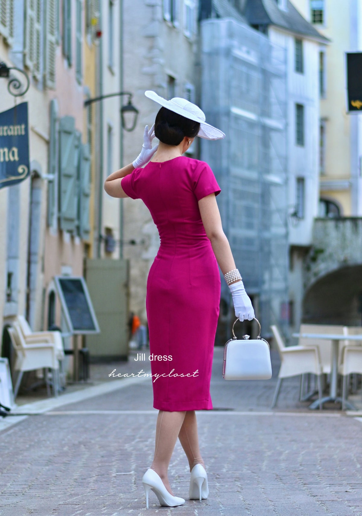 JILL- 1950s pencil dress with contrast trim & buttons - heartmycloset