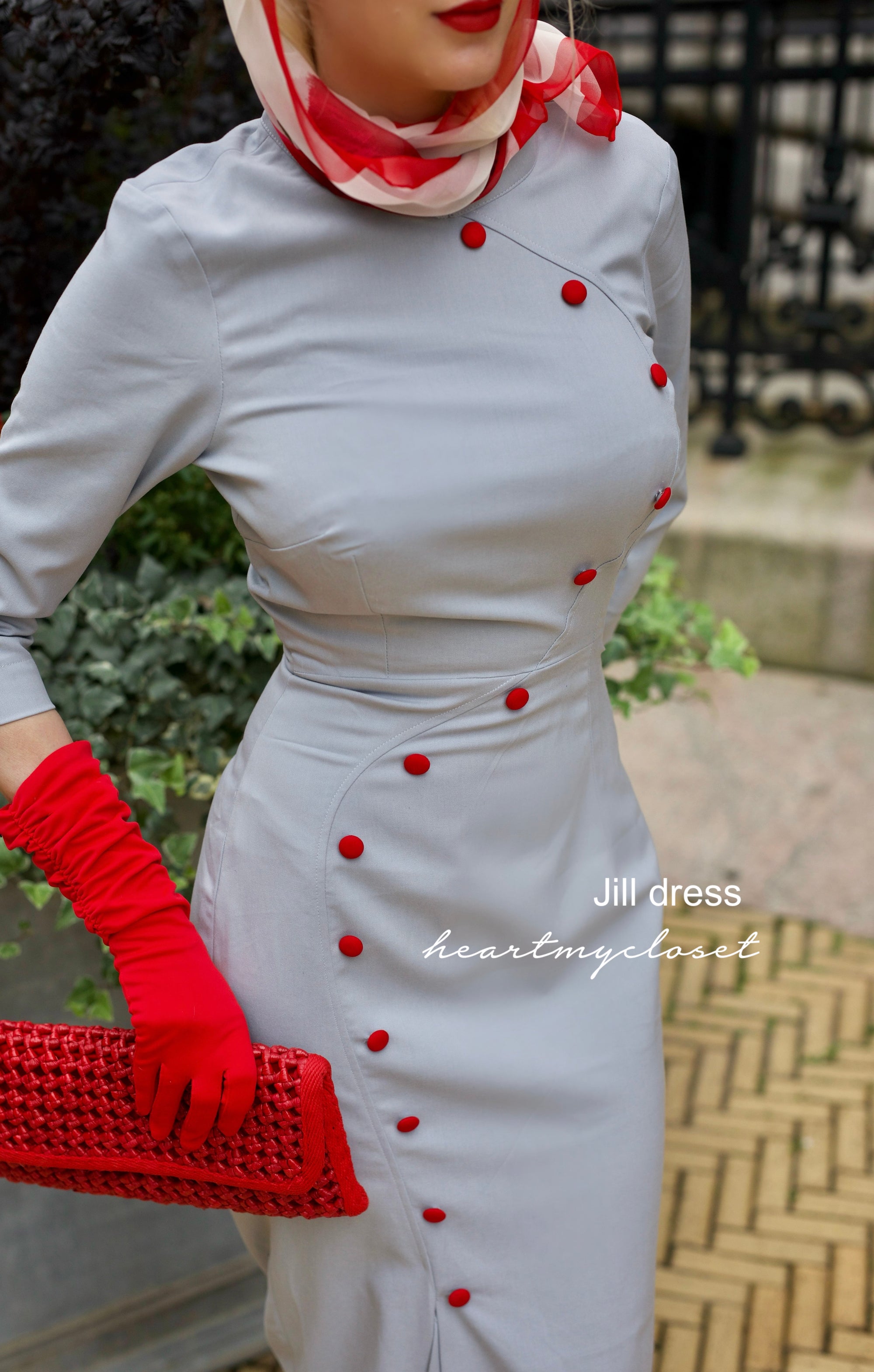 JILL- long sleeve 1950s pencil dress with contrast trim & buttons heartmycloset JILL- long sleeve 1950s pencil dress with contrast trim & buttons heartmycloset