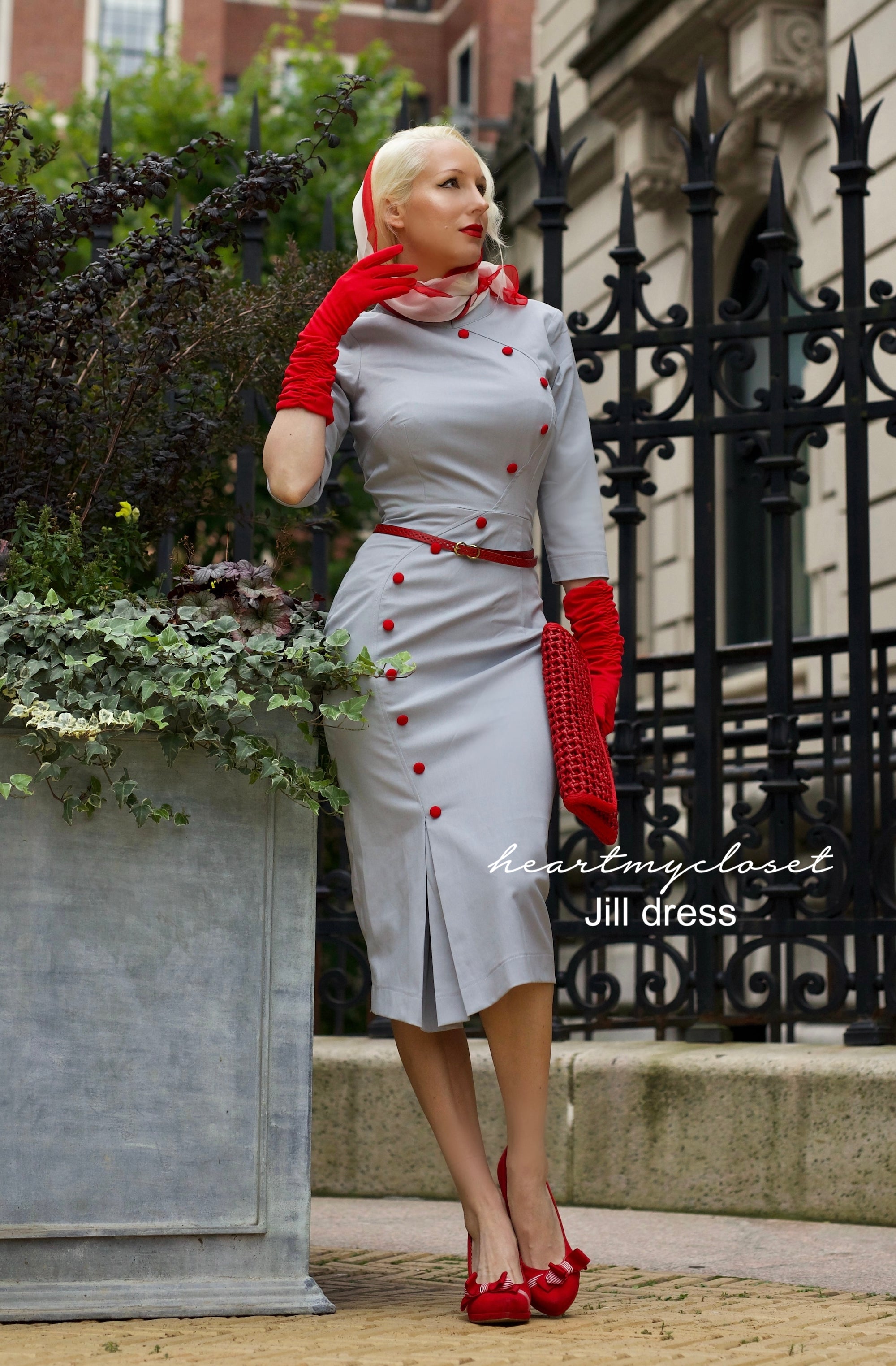 JILL- long sleeve 1950s pencil dress with contrast trim & buttons heartmycloset JILL- long sleeve 1950s pencil dress with contrast trim & buttons heartmycloset