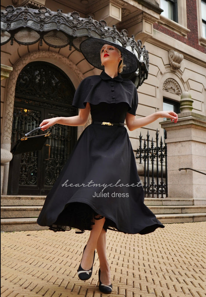 1940s black dress Solid Buttoned Lapel way dress 1940s Black Velvet Gown -