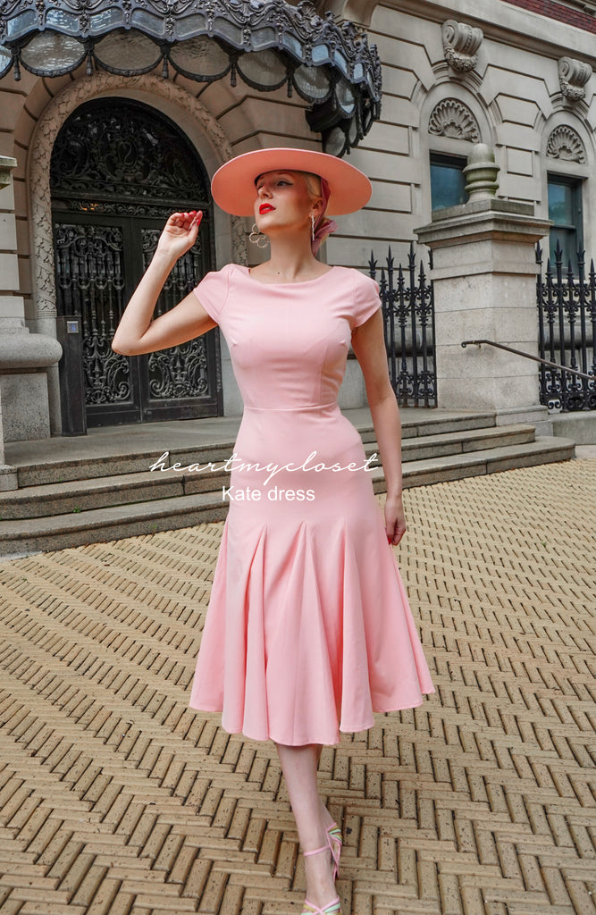 soft pink Kate dress - cap sleeves and panel skirt