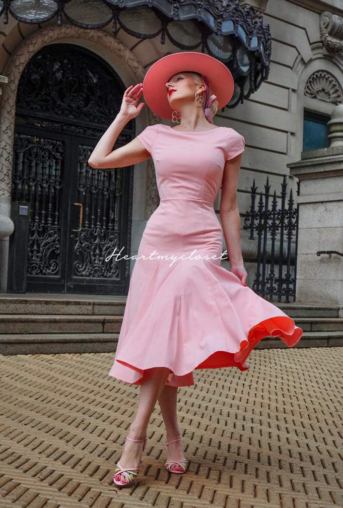 soft pink Kate dress - cap sleeves and panel skirt