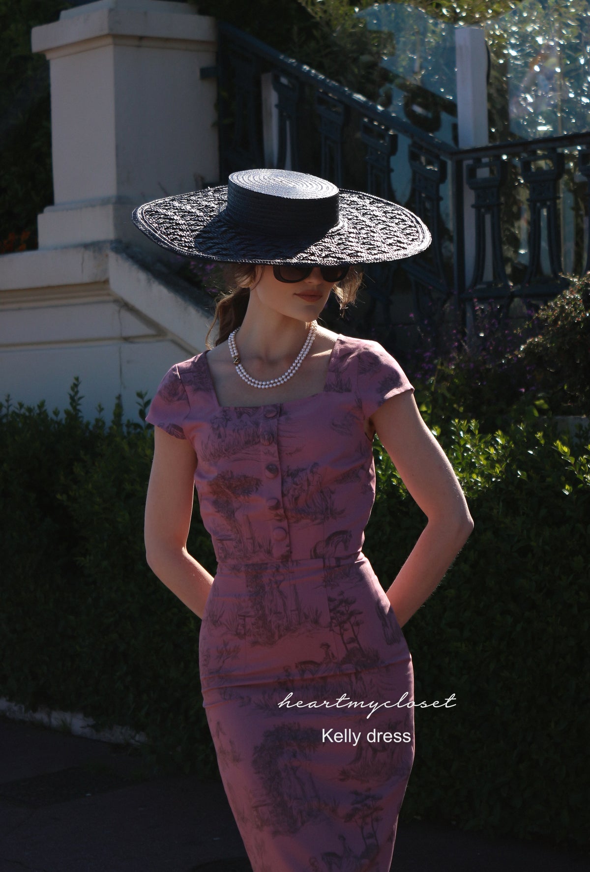 KELLY toile de jouy- retro vintage dress pencil - heartmycloset