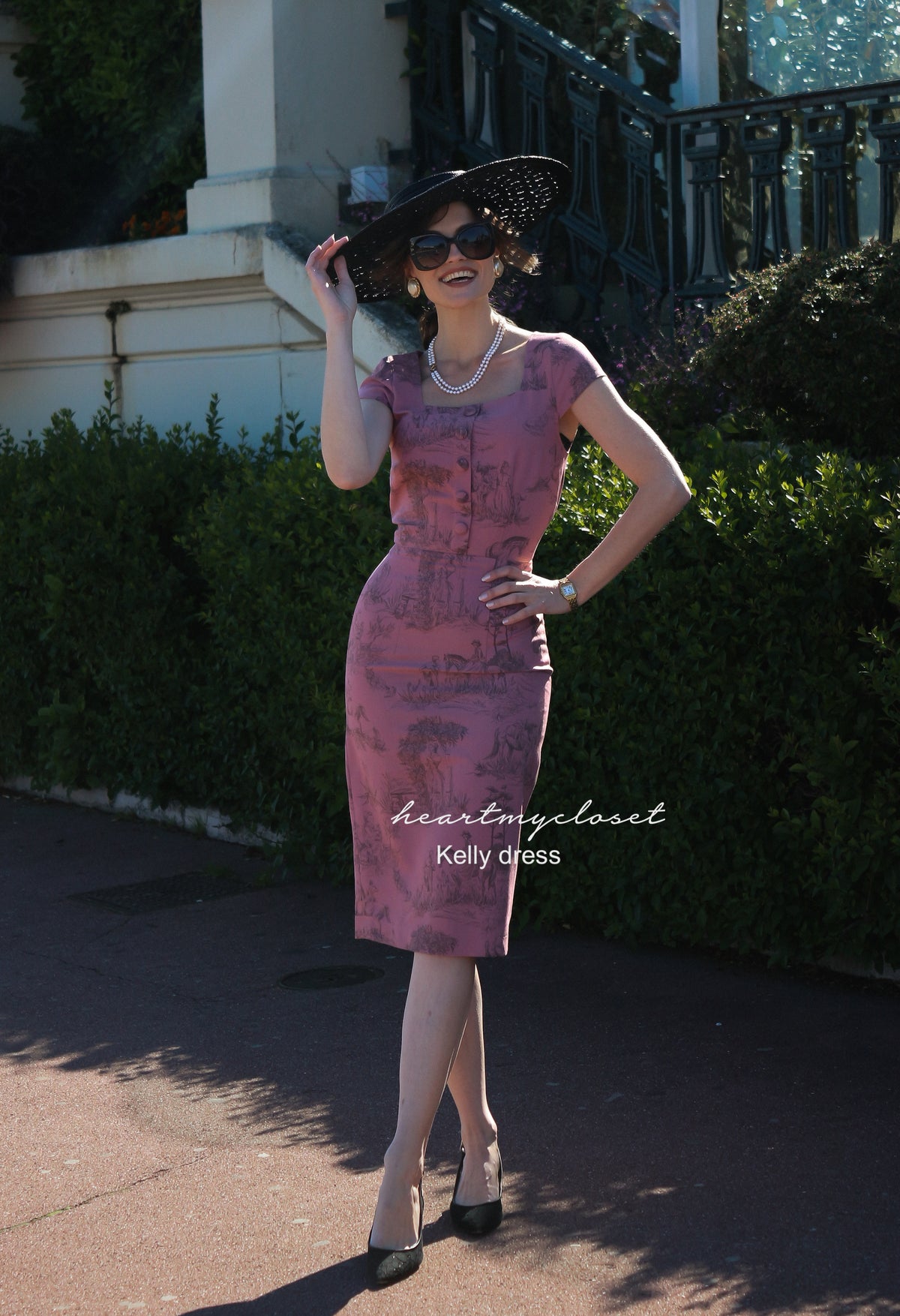 KELLY toile de jouy- retro vintage dress pencil - heartmycloset