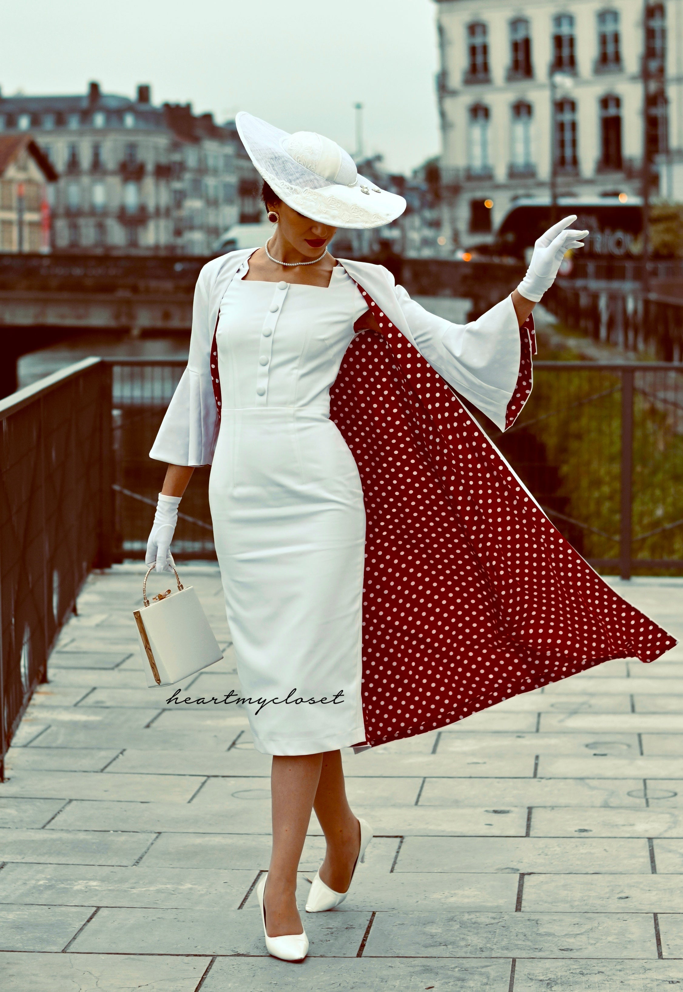 The Kelly Polkadot Coat - Vintage coat with Peplum Sleeves