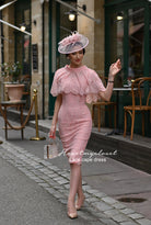 Pink Lace Cape + dress - 50s 60s lace pencil dress with matching cape - heartmycloset