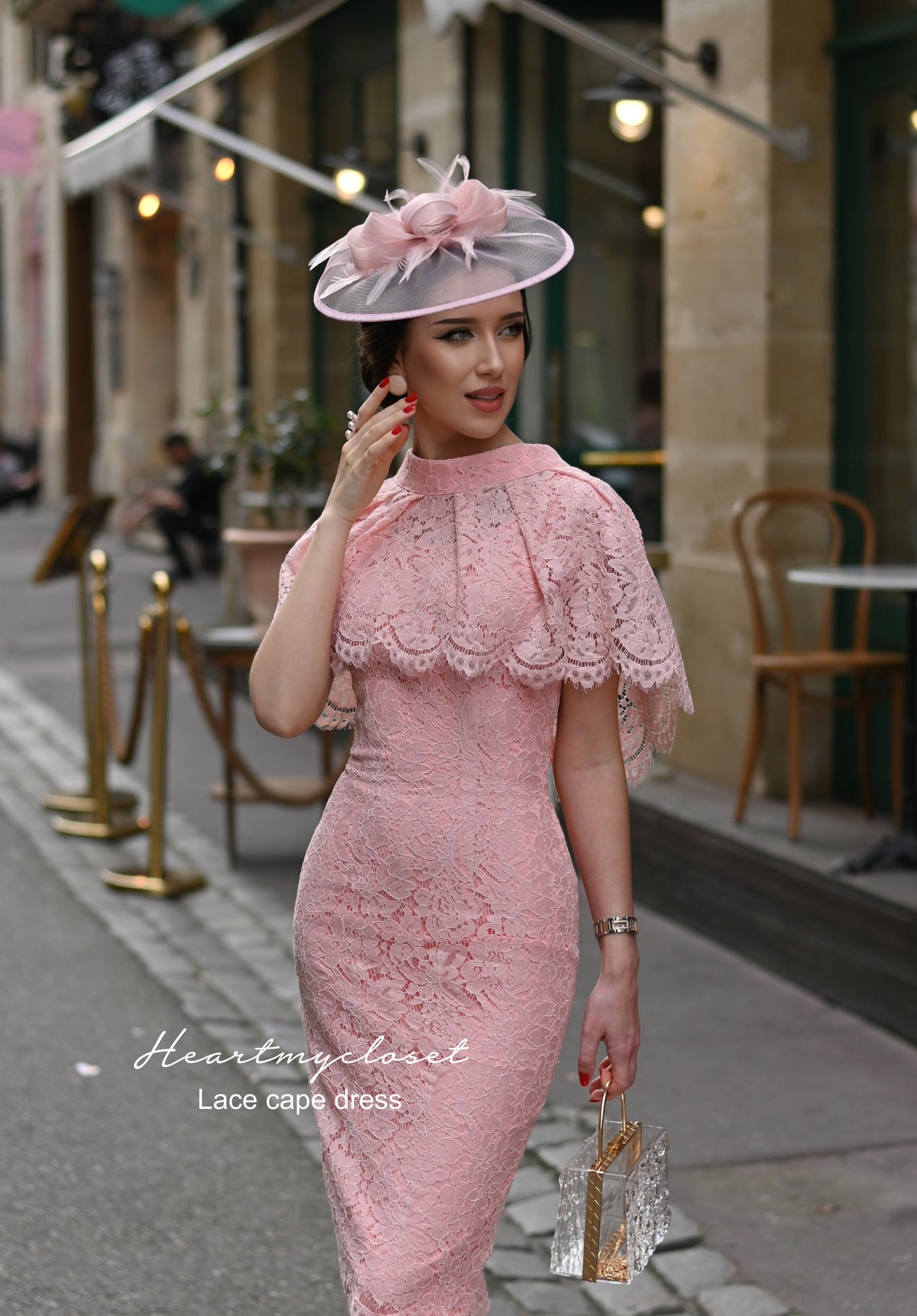 Pink Lace Cape + dress - 50s 60s lace pencil dress with matching cape - heartmycloset