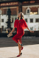 Red Lace Cape + dress - 50s 60s lace pencil dress with matching cape - heartmycloset