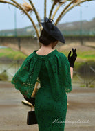 Green Lace Cape + dress - 50s 60s lace pencil dress with matching cape - heartmycloset