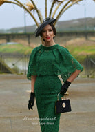 Green Lace Cape + dress - 50s 60s lace pencil dress with matching cape - heartmycloset