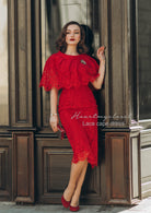 Red Lace Cape + dress - 50s 60s lace pencil dress with matching cape - heartmycloset