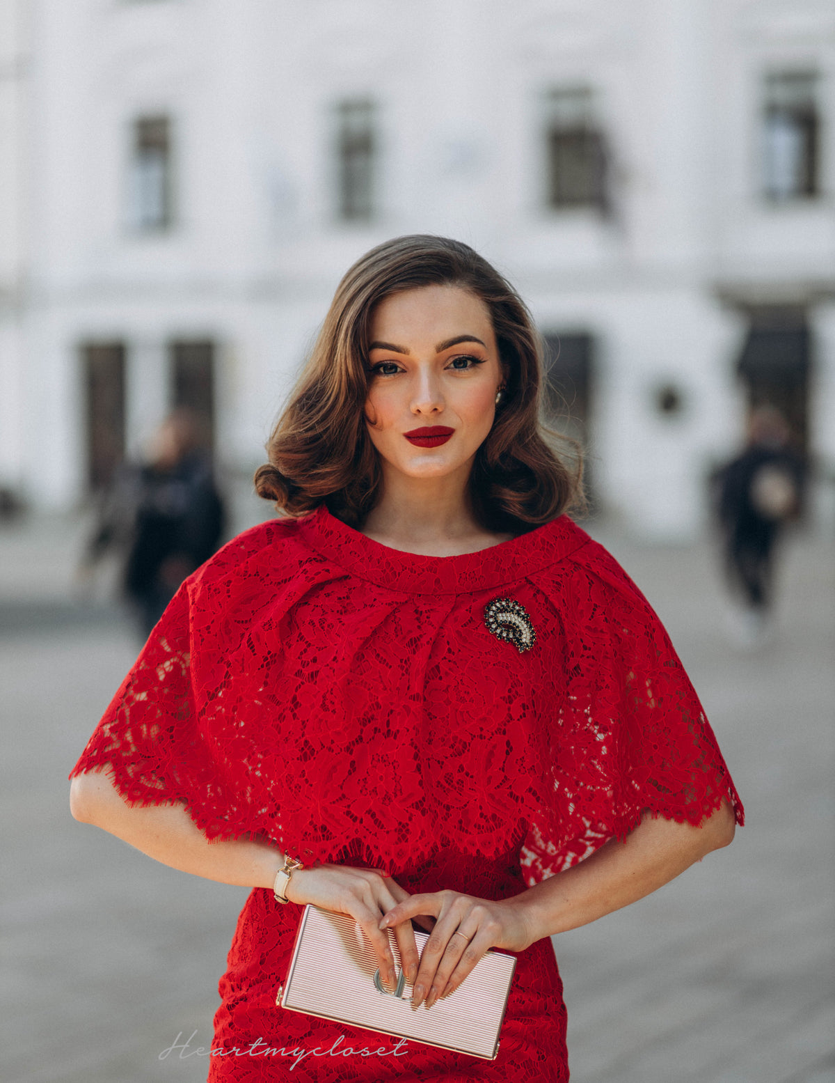 Red Lace Cape + dress - 50s 60s lace pencil dress with matching cape - heartmycloset