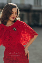 Red Lace Cape + dress - 50s 60s lace pencil dress with matching cape - heartmycloset