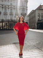 Red Lace Cape + dress - 50s 60s lace pencil dress with matching cape - heartmycloset