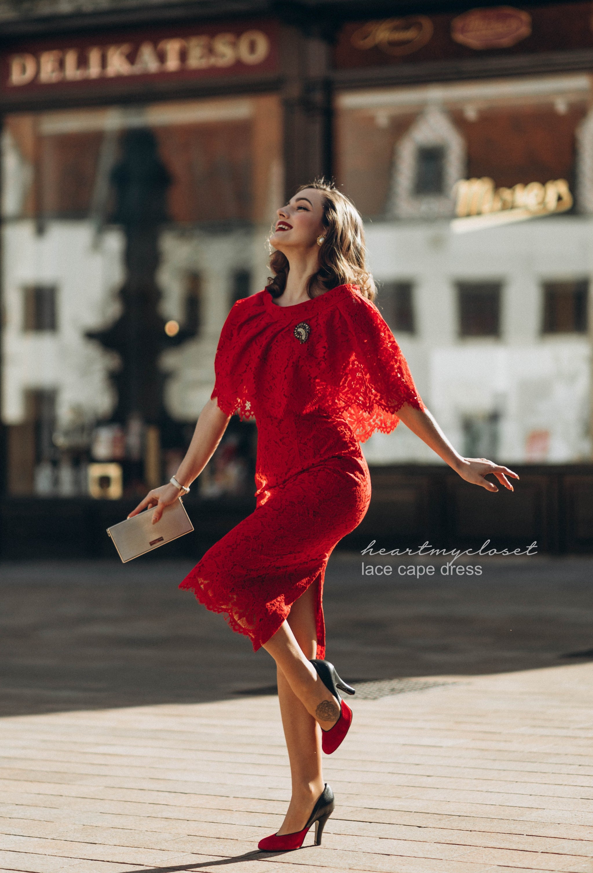 red cape dress Red Lace Cape + dress