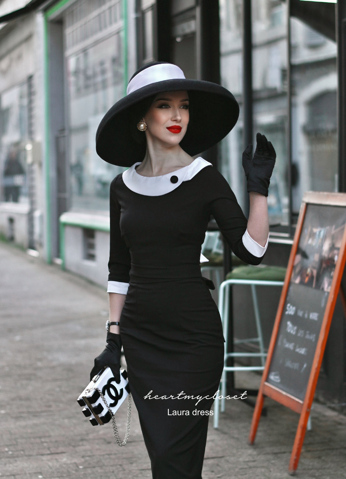 Laura - celeb pencil dress with contrast collar - heartmycloset