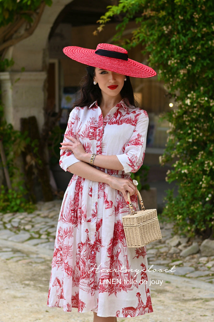 100% LINEN Toile De Jouy shirt dress