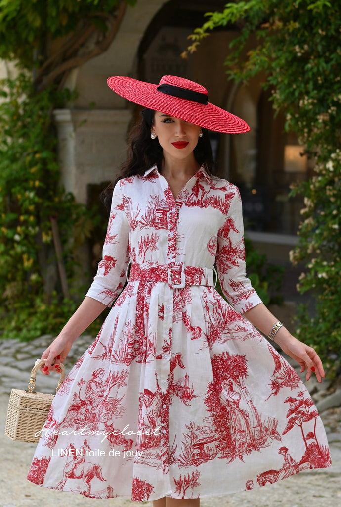 100% LINEN Toile De Jouy shirt dress