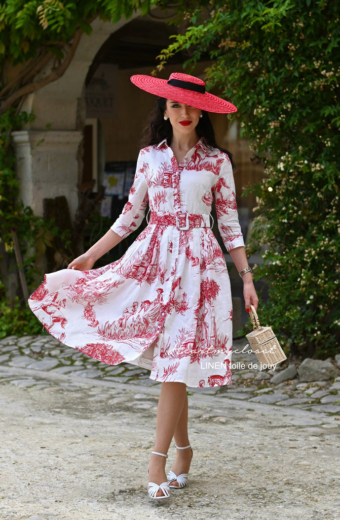 100% LINEN Toile De Jouy shirt dress