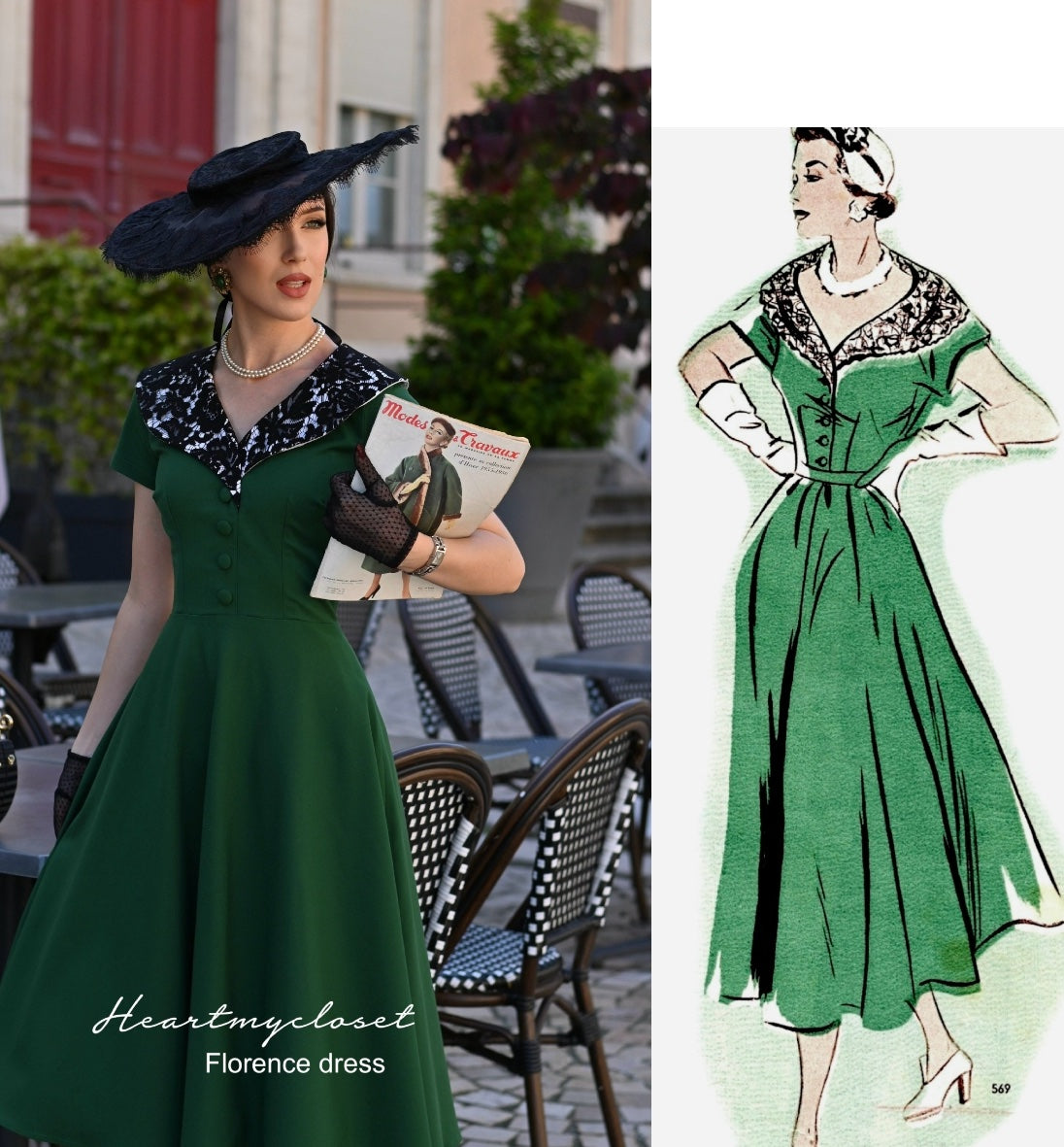 Florence - lace collar swing dress 1950s inspired - heartmycloset
