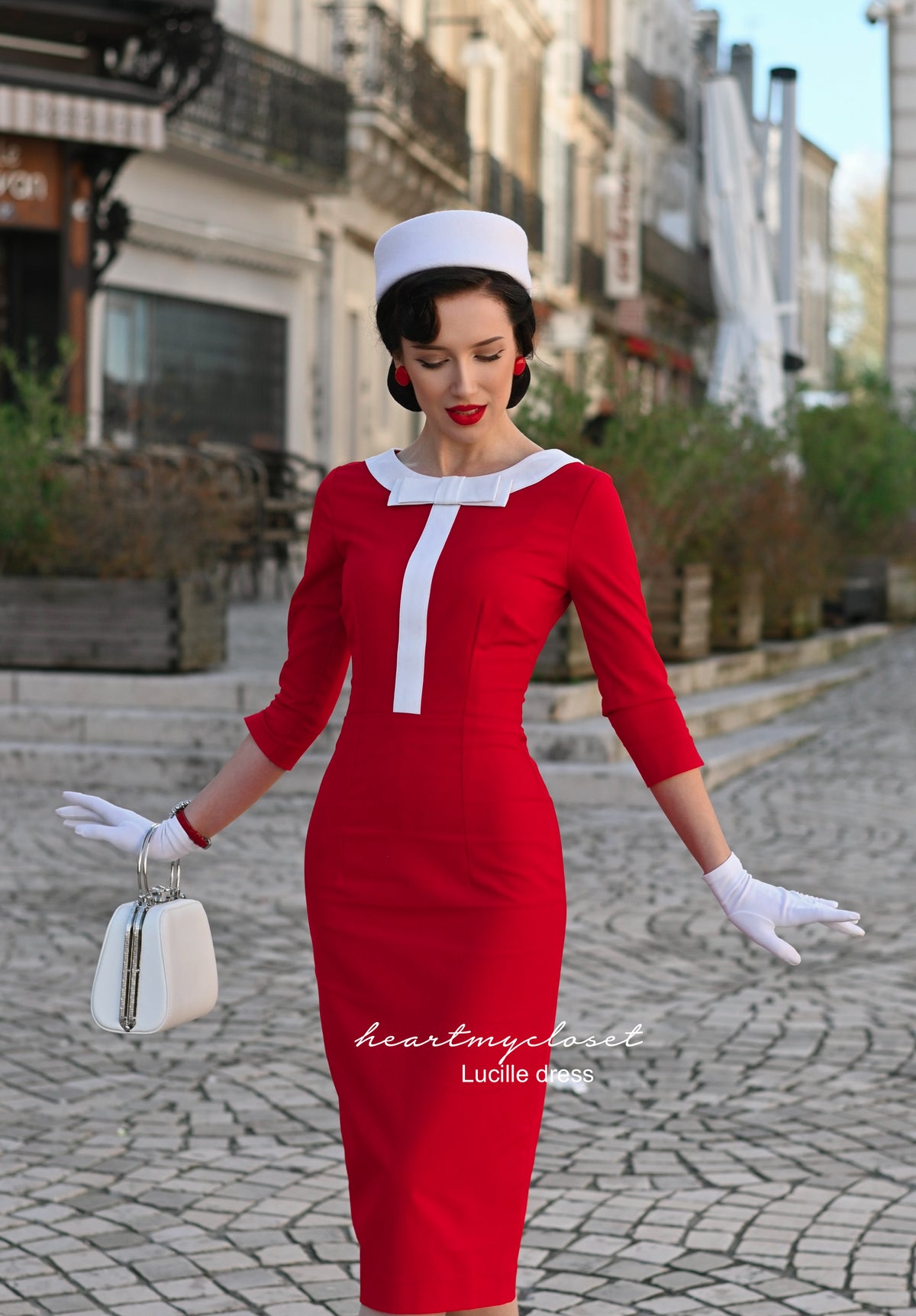 Lucille - vintage inspired pencil dress with contrast trim 1950s - heartmycloset