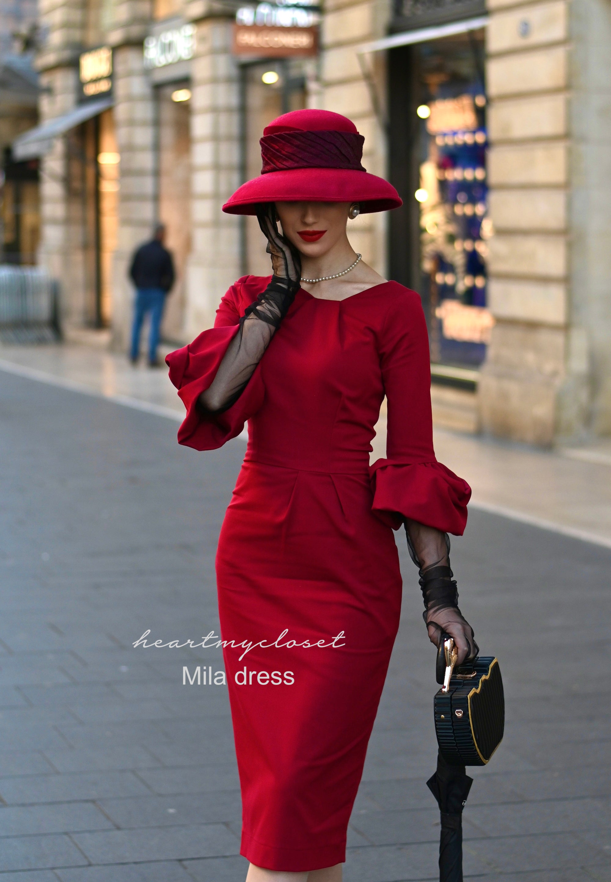 Mila - Pencil Dress with Pleated Puff Sleeves | HeartMyCloset heartmycloset Mila - Pencil Dress with Pleated Puff Sleeves | HeartMyCloset heartmycloset