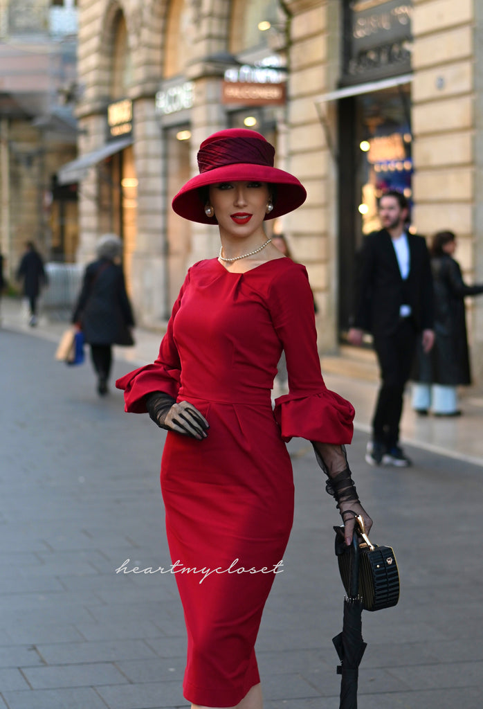 Mila - wiggle pencil dress with pleated puff sleeves