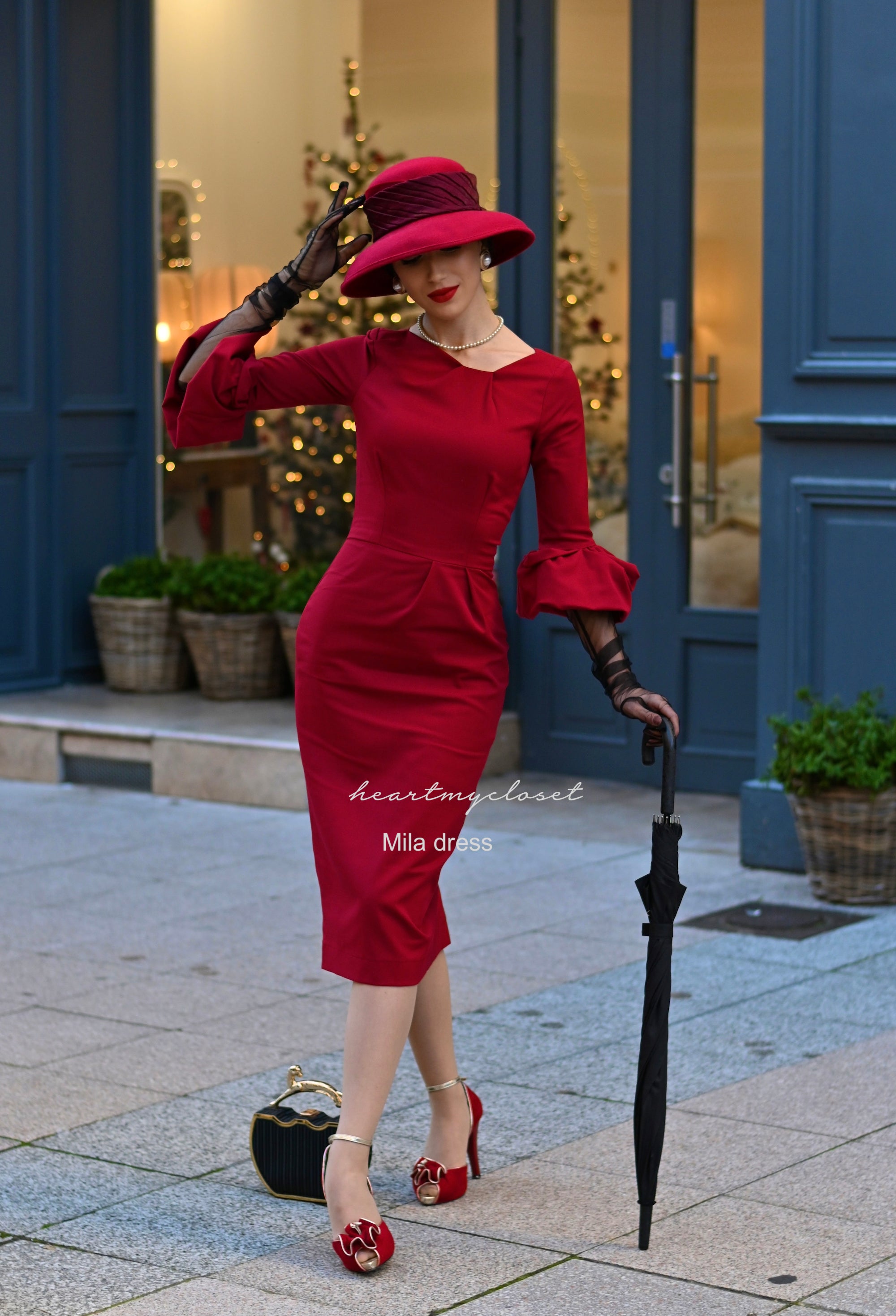 Mila - Pencil Dress with Pleated Puff Sleeves | HeartMyCloset heartmycloset Mila - Pencil Dress with Pleated Puff Sleeves | HeartMyCloset heartmycloset