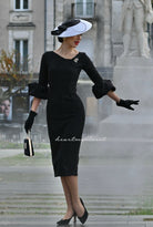 Mila pinstripe - wiggle pencil dress with pleated puff sleeves - heartmycloset