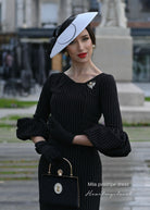 Mila pinstripe - wiggle pencil dress with pleated puff sleeves - heartmycloset