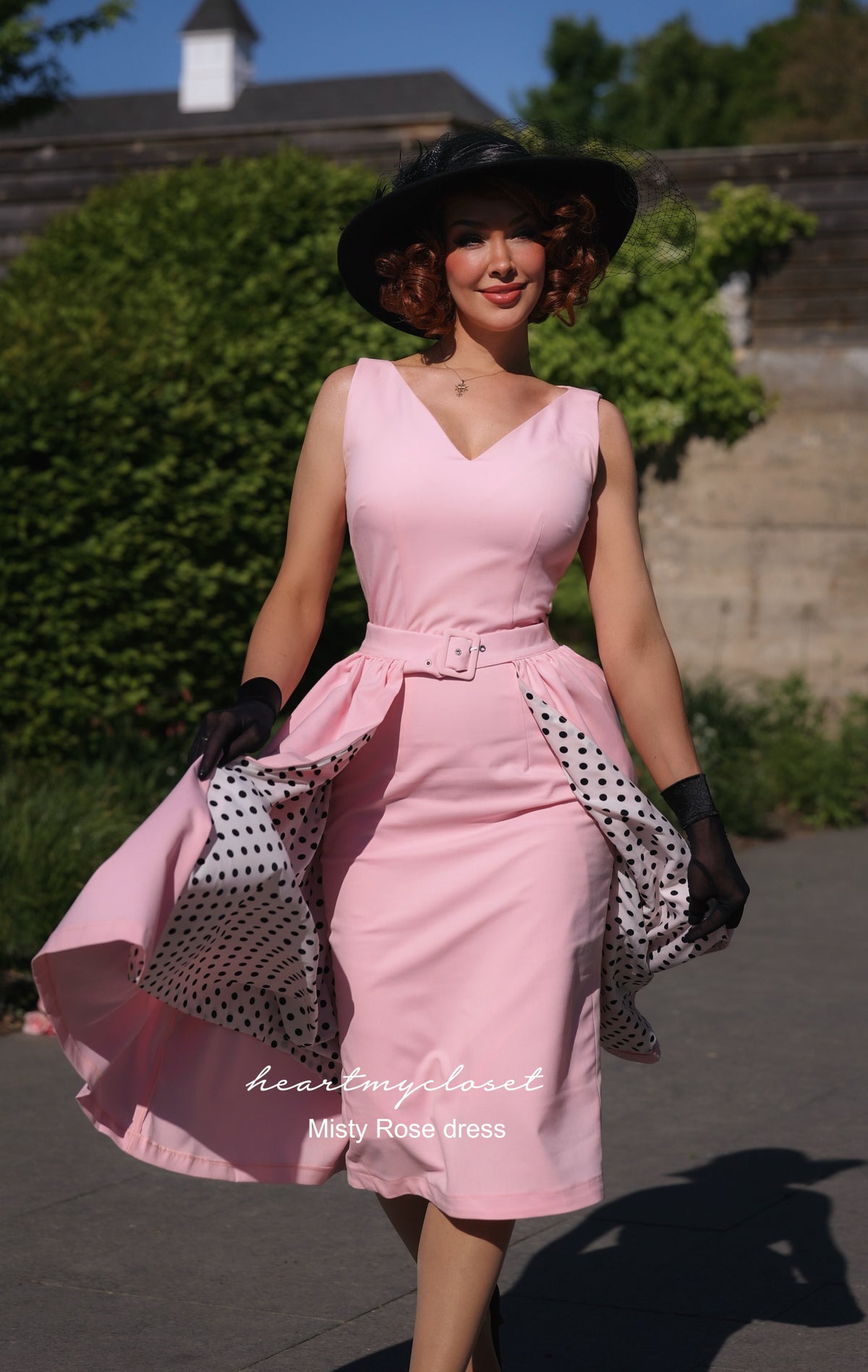 Misty ROSE pencil dress + removable skirt wrap polkadot - heartmycloset