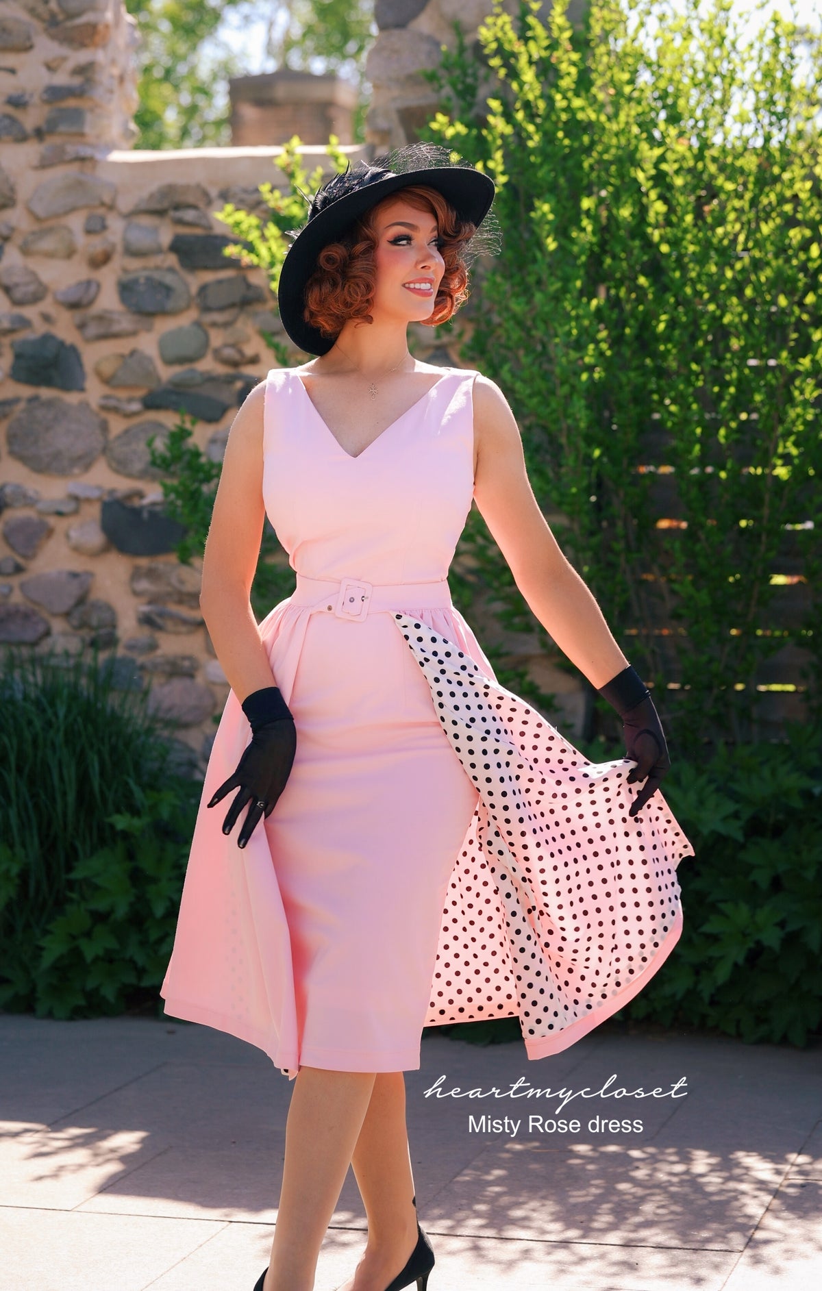 Misty ROSE pencil dress + removable skirt wrap polkadot - heartmycloset