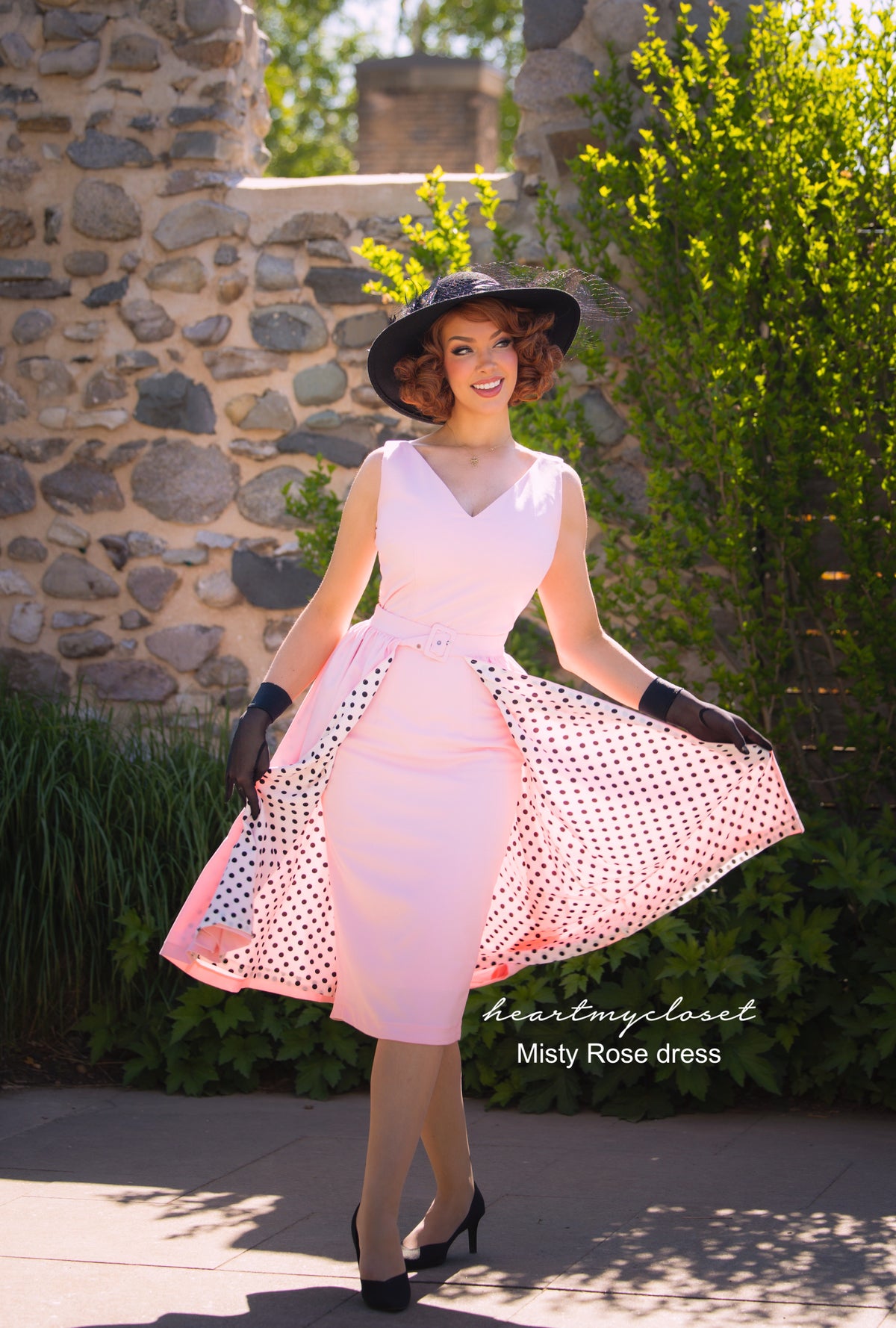 Misty ROSE pencil dress + removable skirt wrap polkadot - heartmycloset
