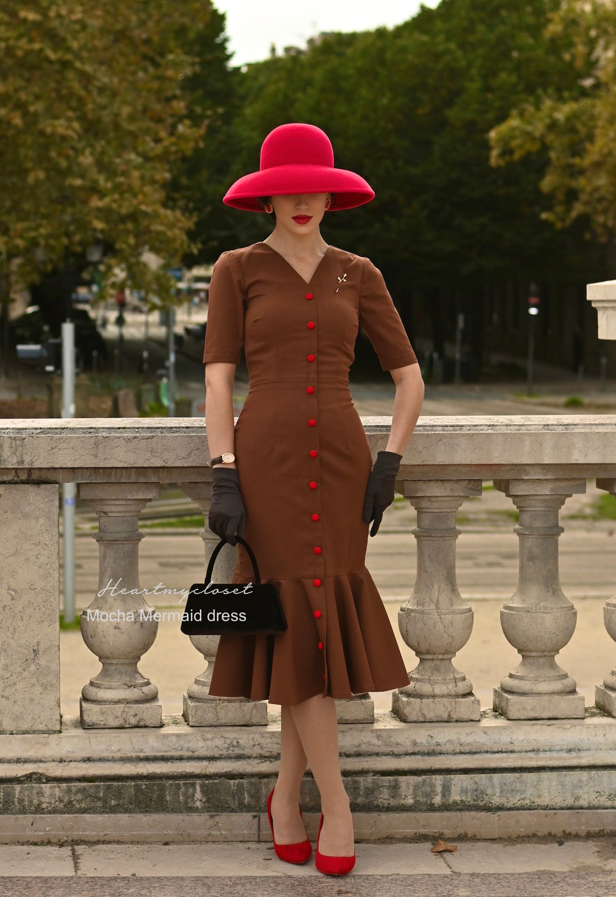 Mocha mermaid wiggle - retro 50s dress - heartmycloset